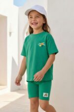 green orange tshirt+short